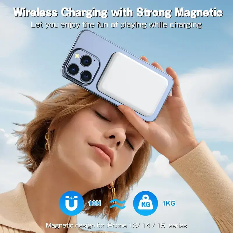  Magnetic Power Bank, Magsafe-Compatible Wireless Portable Charger, Fast Charging Compact Phone Battery Pack for Iphone 17-12 Series Smartphone